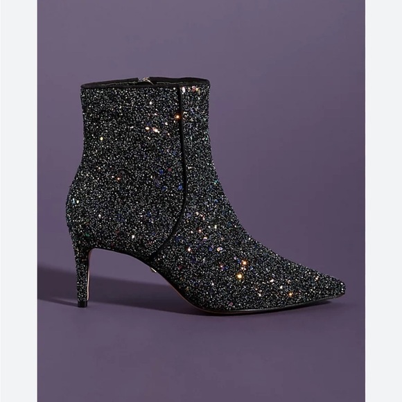 SCHUTZ Shoes - Schutz Glitter Ankle Boots Black Sequin Sparkle Leather Anthropologie Sz 6
